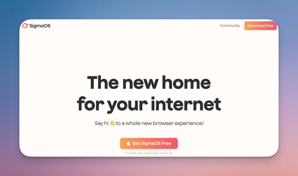 Interface SigmaOS alternative Arc Browser avec split screen et workspaces