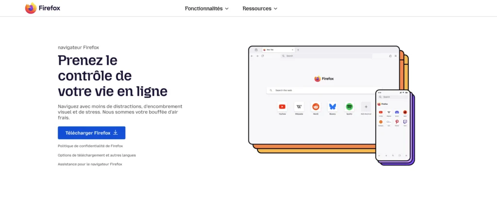 Navigateur Firefox, contrôle en ligne.